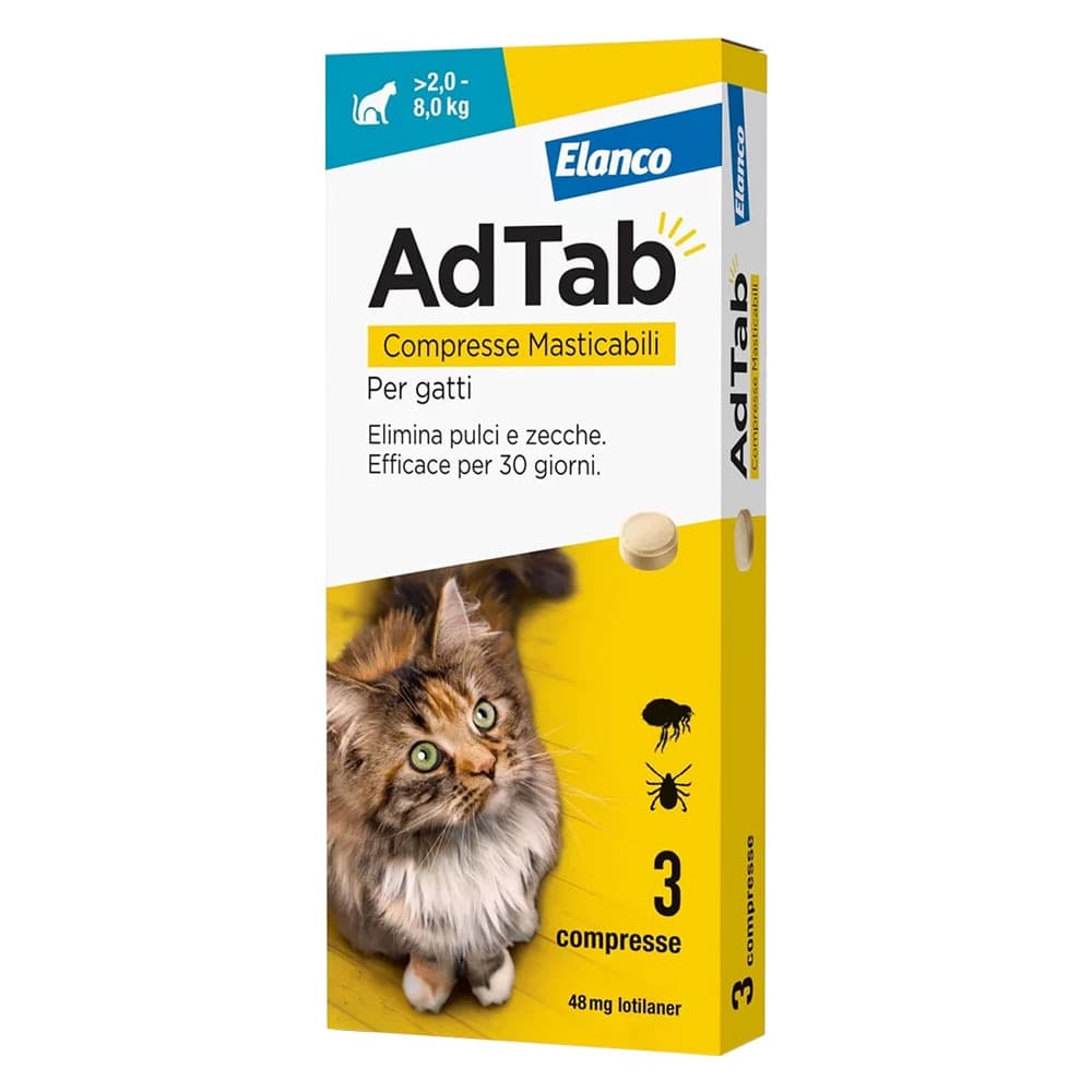 Compresse Antiparassitarie Masticabili Adtab per Gatti da 2 a 3 8 kg – Elanco