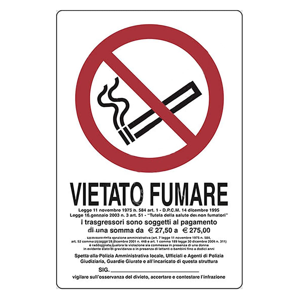 Cartello Segnaletica Vietato Fumare Legge 11 Novembre 1975, Eurosignals N - 3