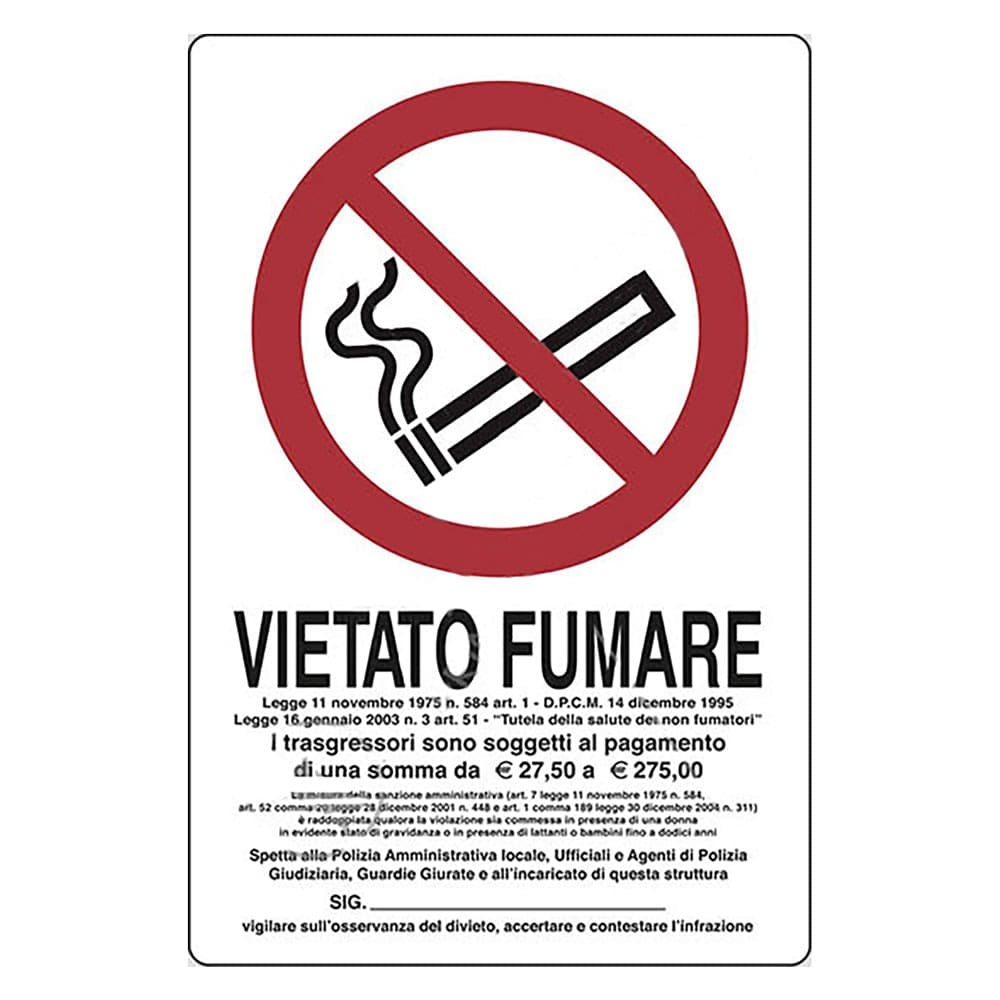 Cartello Segnaletica Vietato Fumare Legge 11 Novembre 1975, Eurosignals N - 3