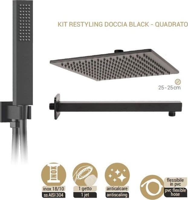 Kit Soffione Doccia Quadrato Seven Metaf Nero Opaco Matt – Metaform