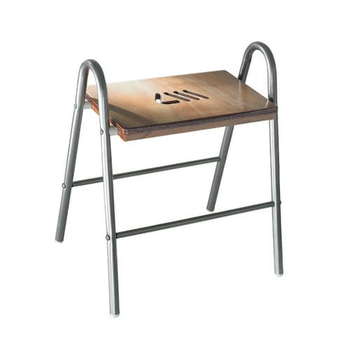 Sgabello da Bagno in Legno e Struttura in Acciaio Cromato Dh - 3