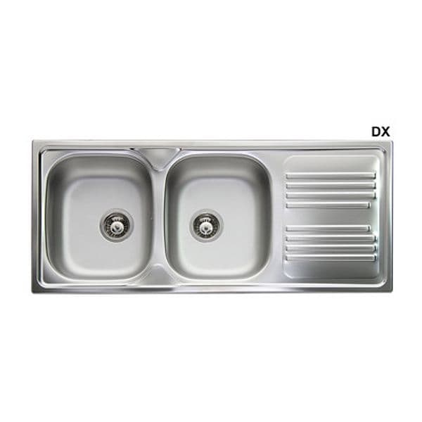 Lavello Incasso in Acciaio INOX con 2 Vasche Apell 116 cm Gocciolatoio Dx - 3