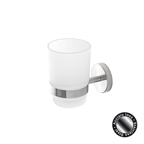 Porta Spazzolino da Parete in Acciaio INOX Satinato e Vetro Satinato Linea - 3