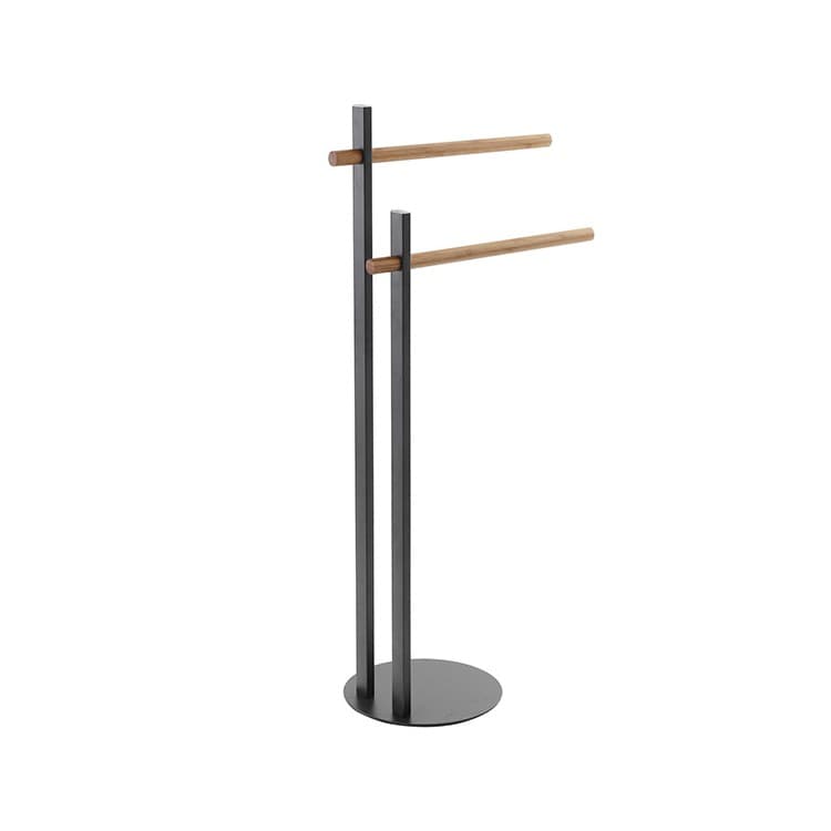 Piantana Portasciugamani Nera con Bracci in Bamboo L22XH80,5XP22 Cm - 3