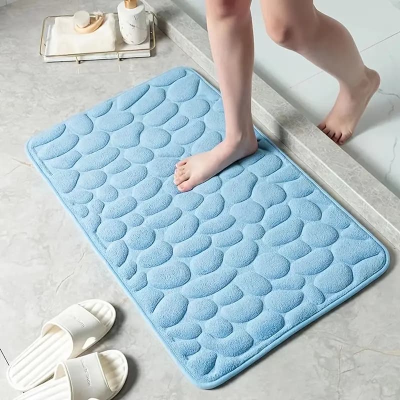 Tappeto Antiscivolo Bagno Ciottoli 40 x 60 cm Spire Azzurro - 3