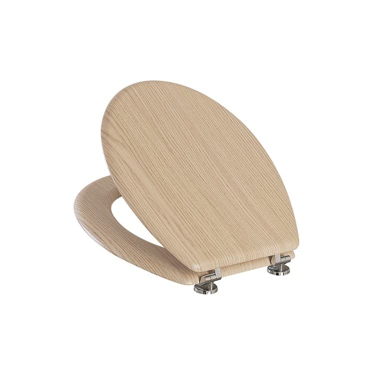 Sedile WC Universale in Legno Rovere Sbiancato con Cerniere Regolabili - 4