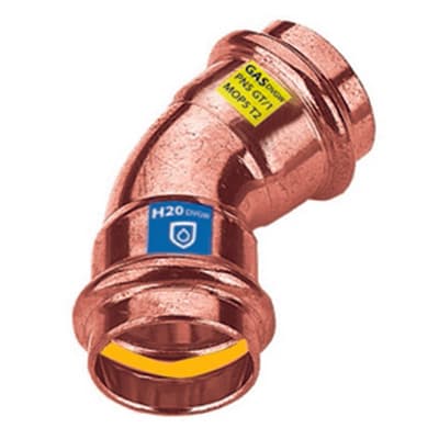 Curva in Rame a Pressare 45 ° FF Acqua Gas Frabo Ø 22 - 3
