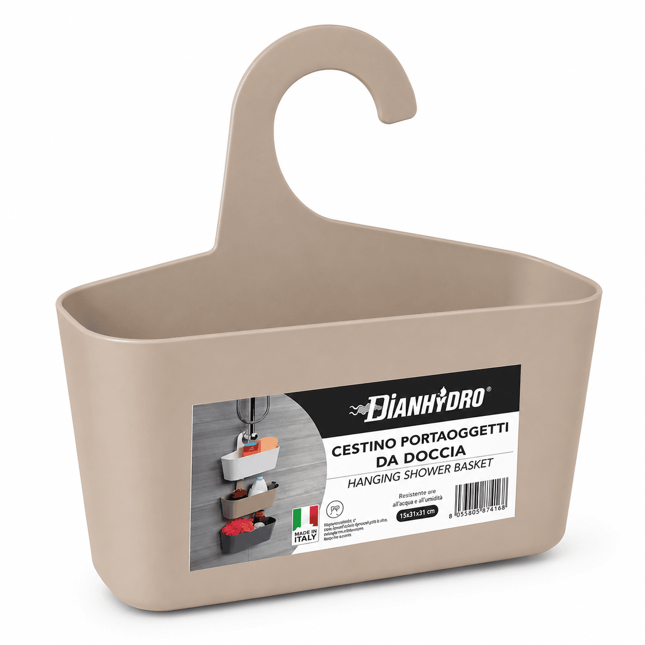 Cestino Portaoggetti Doccia Dh Gancio Duroplast Tortora 26 x 9 x 26,5 cm - 3