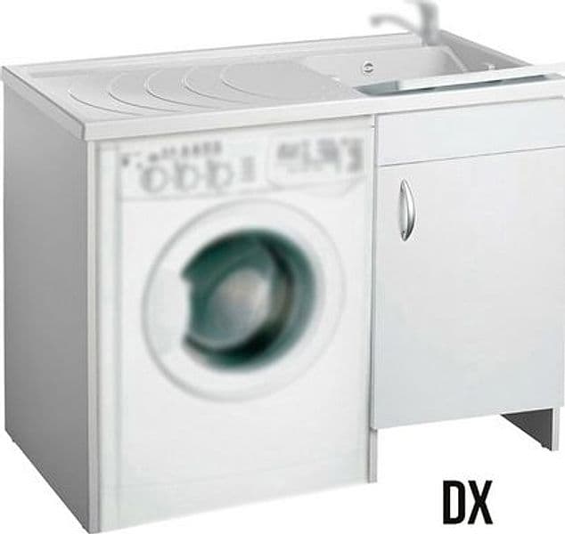Mobile in Legno con Lavatoio + Dh 60 x 109 x H 89 cm Vasca a Dx - 3