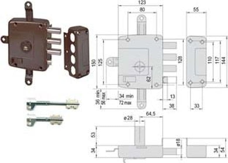 Serratura Quintuplice Applicare con Scrocco Doppia Mappa 57177 64 mm Dx - 2