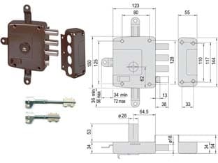 Serratura Quintuplice Applicare con Scrocco Doppia Mappa 57177 64 mm Dx - 2