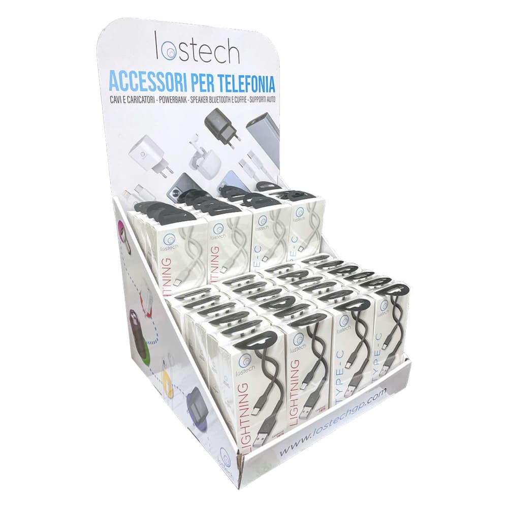 Espositore da Banco per Cavi Usb Completo Lostech 48 Pezzi 3,0A - 2