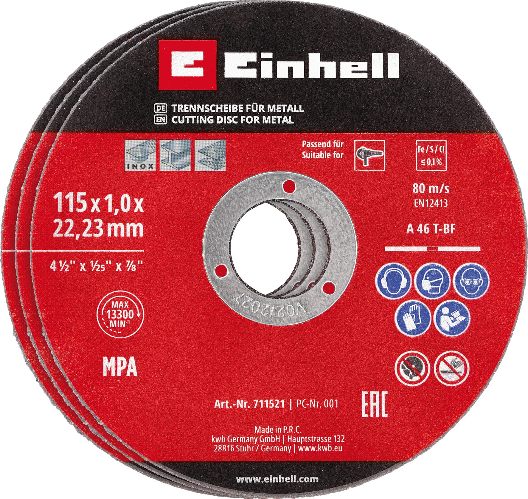 Set 5 Pezzi. Dischi da Taglio Ø Mm 115 x 1 0 20.00 Confezioni Einhell - 3