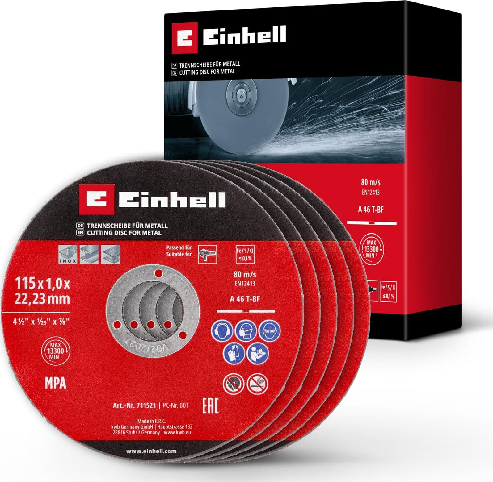 Set 5 Pezzi. Dischi da Taglio Ø Mm 115 x 1 0 20 Confezioni Einhell