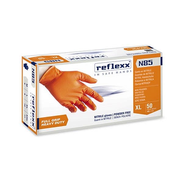 50 Pezzi Guanti in Nitrile Full Grip N85 Refle Taglia Xl Arancio
