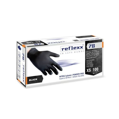 100 Pezzi Guanti in Nitrile Nero Senza Polvere R78 Refle Taglia L - 2