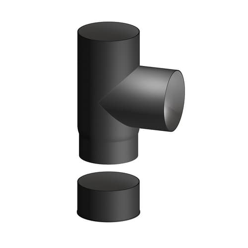 Raccordo in Acciaio al Carbonio Smaltato T FF con Tappo P Stufe Dk Ø 130 - 3