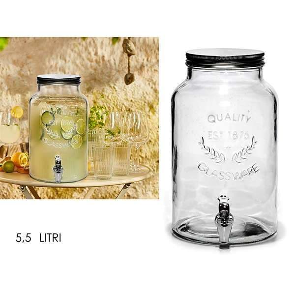 CARAFFA DISPENSER CON TAPPO ERMETICO Ø cm 18 x 30 - litri 5,5 - 3