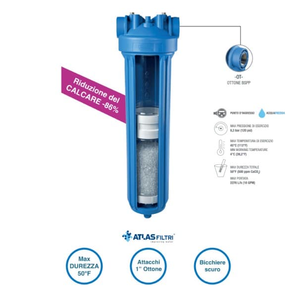 Sistema Filtro per Acqua Anticalcare 1 Ottone Bspp Portata Max 2270 l H ATL - 5