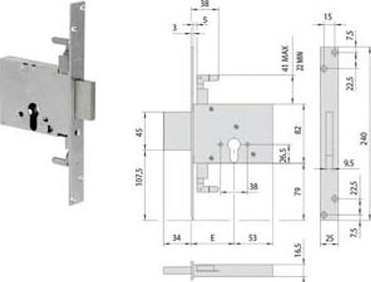 Serratura Triplice da Infilare a Cilindro 56016 60 mm (56016600) Cisa