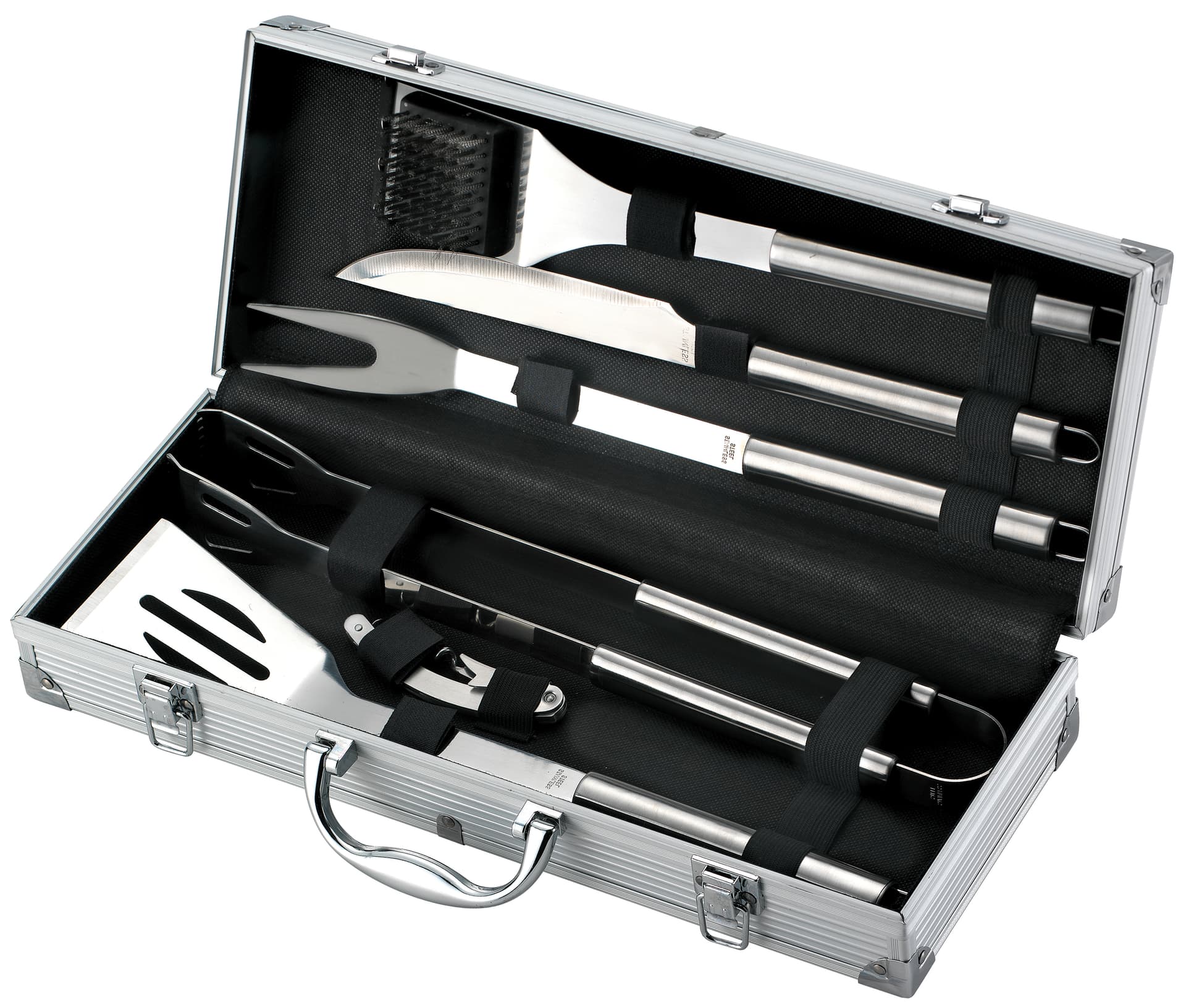 Set Utensili per Barbecue Inox Valigetta in Alluminio 6 Pezzi Ompagrill - 3