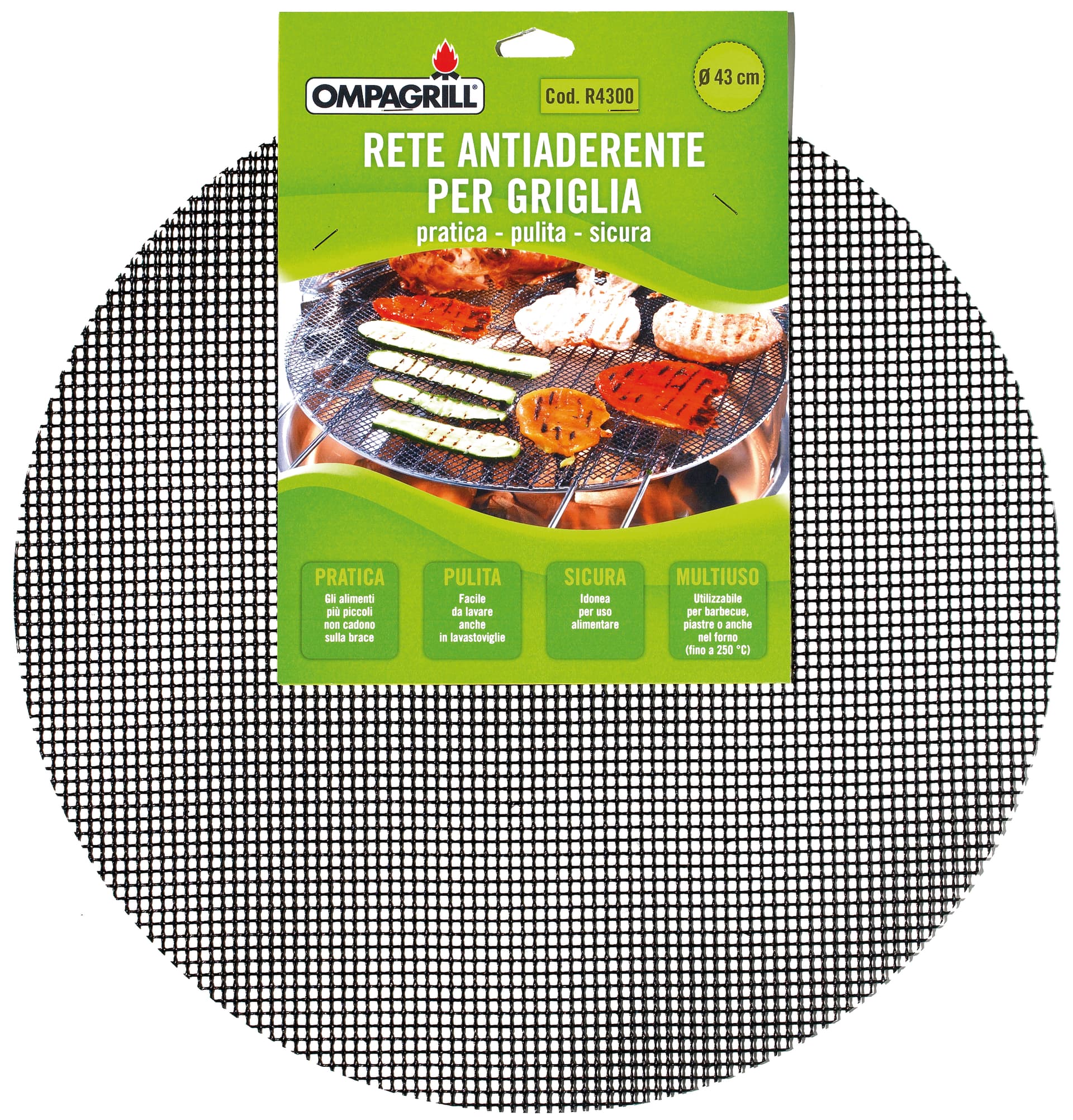 Rete Antiaderente Teflonata Griglia Piastra Ø Cm 43 Ompagrill - 3