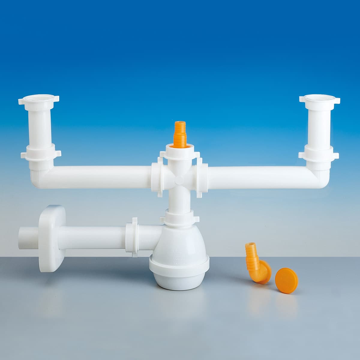 Sifone 2 Vie Senza Piletta per Lavello Acciaio Ceramica con Attacco LIRA - 4