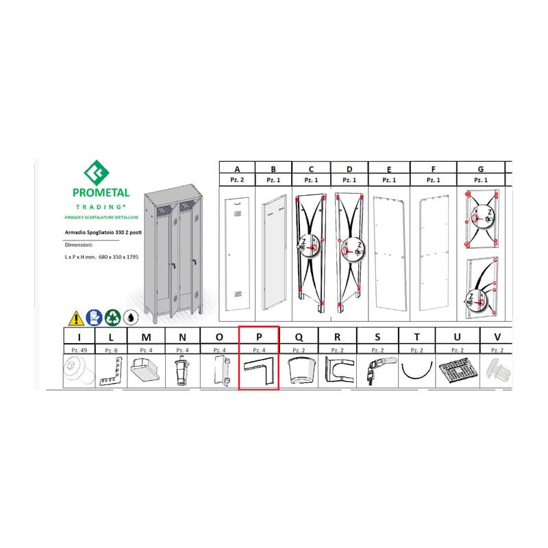 Particolare PX4 Xarmadio Spogliatoio a 2 Posti in Kit con Serratura 1,0 - 2