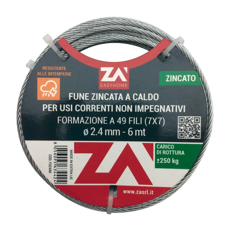 Fune Acciaio Zincato Antigiro 133F Ø 3 25 m - 2