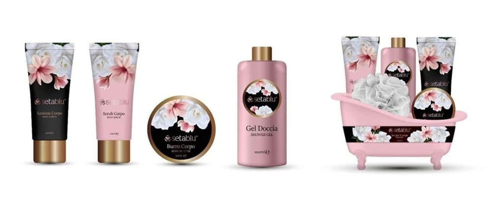 SET REGALO DONNA 5PZ A FORMA DI VASCA DA BAGNO ROSA PORTAOGGETTI PER CURA BENESSERE CORPO - 2