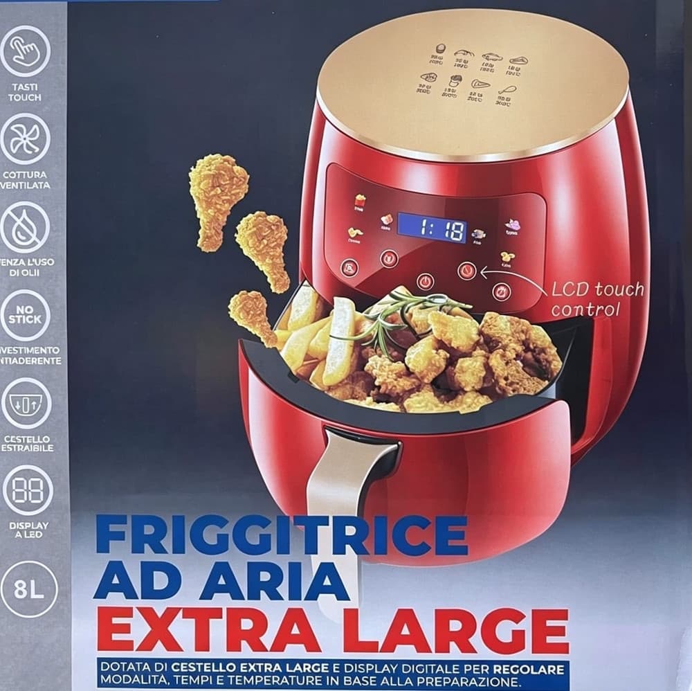 FRIGGITRICE AD ARIA 8 LT DIGITALE EXTRA LARGE LCD TOUCH CONTROL SENZA OLIO COTTURA SANA - 5
