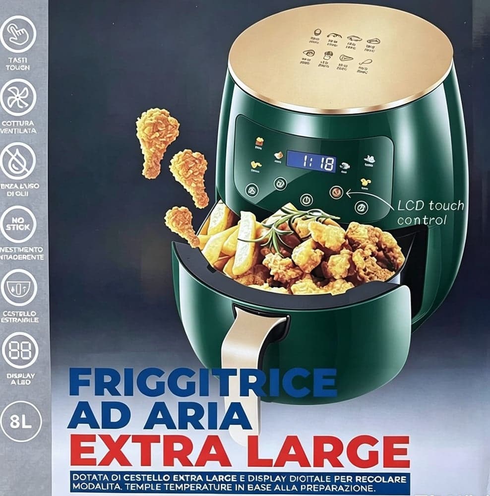 FRIGGITRICE AD ARIA 8 LT DIGITALE EXTRA LARGE LCD TOUCH CONTROL SENZA OLIO COTTURA SANA - 6