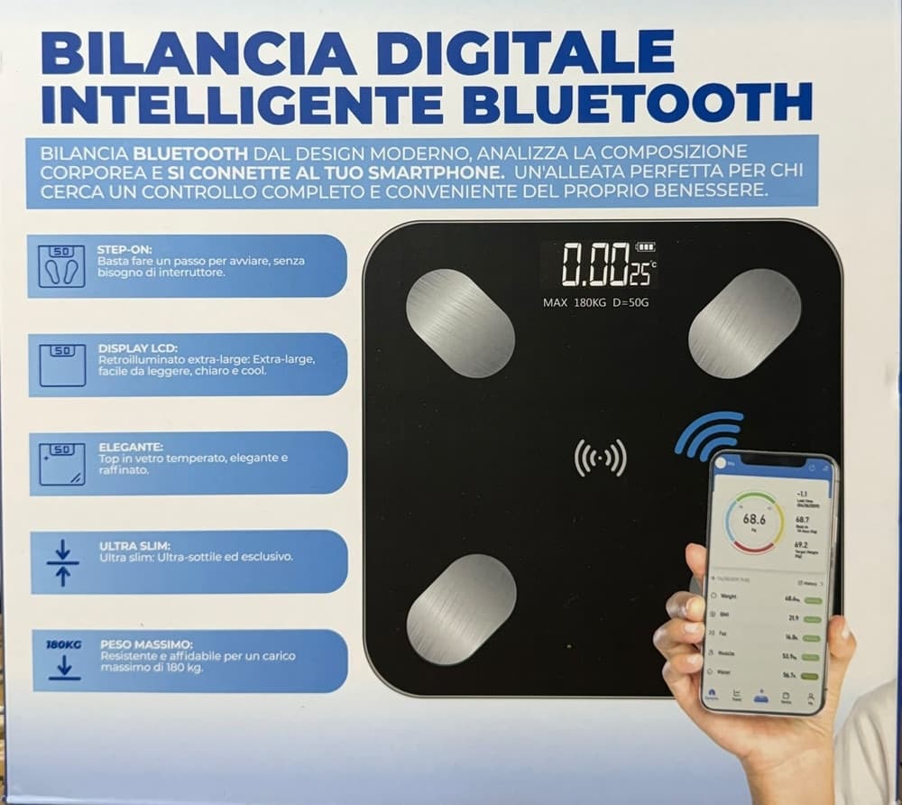 BILANCIA PESAPERSONE PROFESSIONALE NERA IMPEDENZIOMETRICA BLUETOOTH DIGITALE CON APP - 7