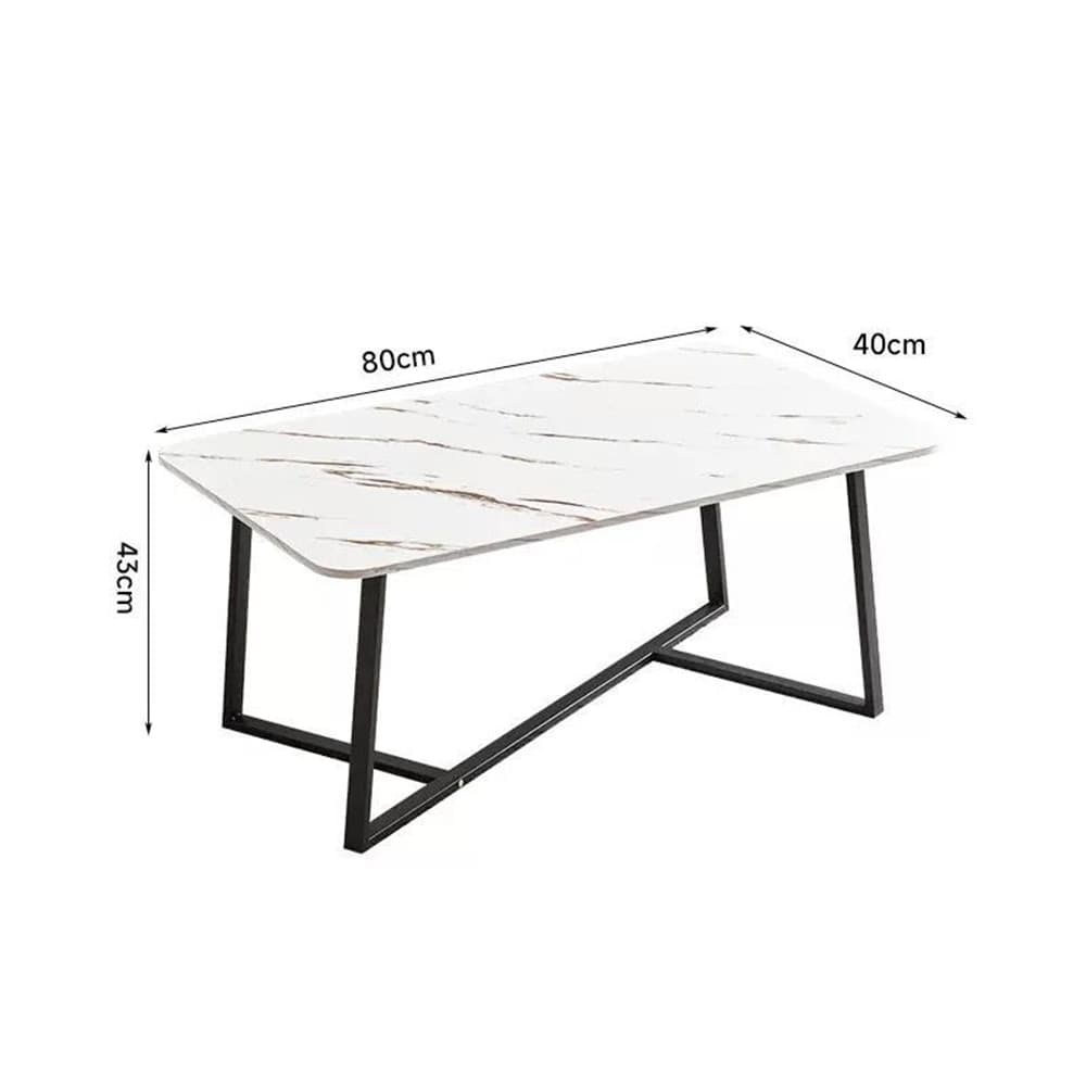 TAVOLINO RETTANGOLARE BASSO CON PIANO EFFETTO MARMO GAMBE INCROCIATE PER SOGGIORNO SALOTTO - 8