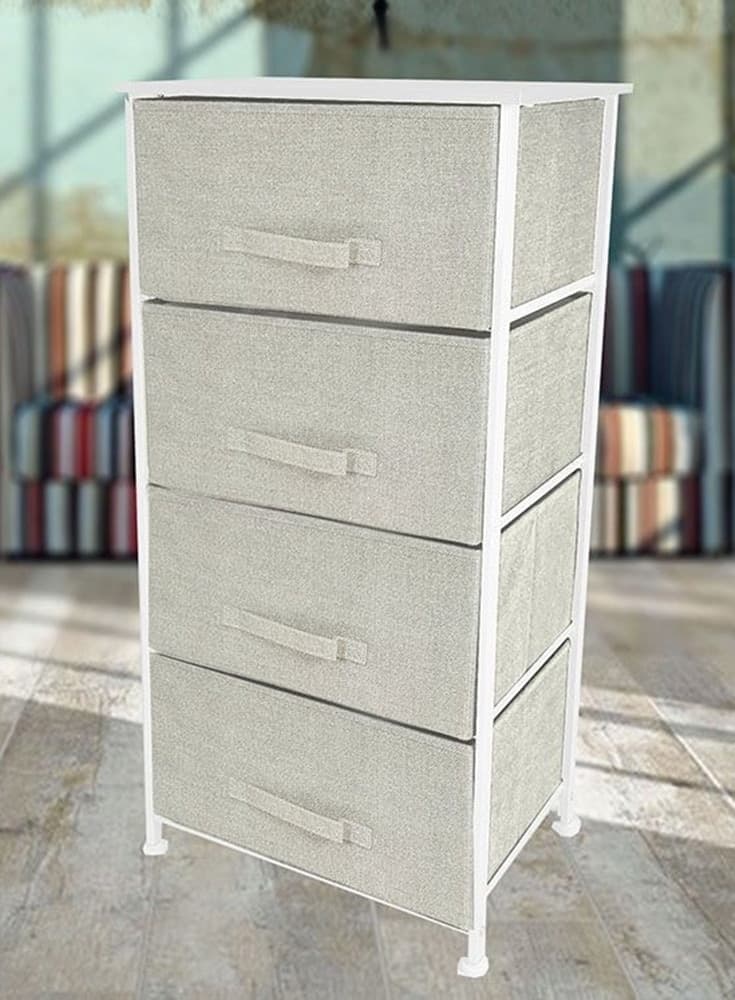 MOBILETTO MULTIUSO CON 4 CASSETTI IN TESSUTO BEIGE DESIGN SALVASPAZIO CASA H94X30X45CM - 3