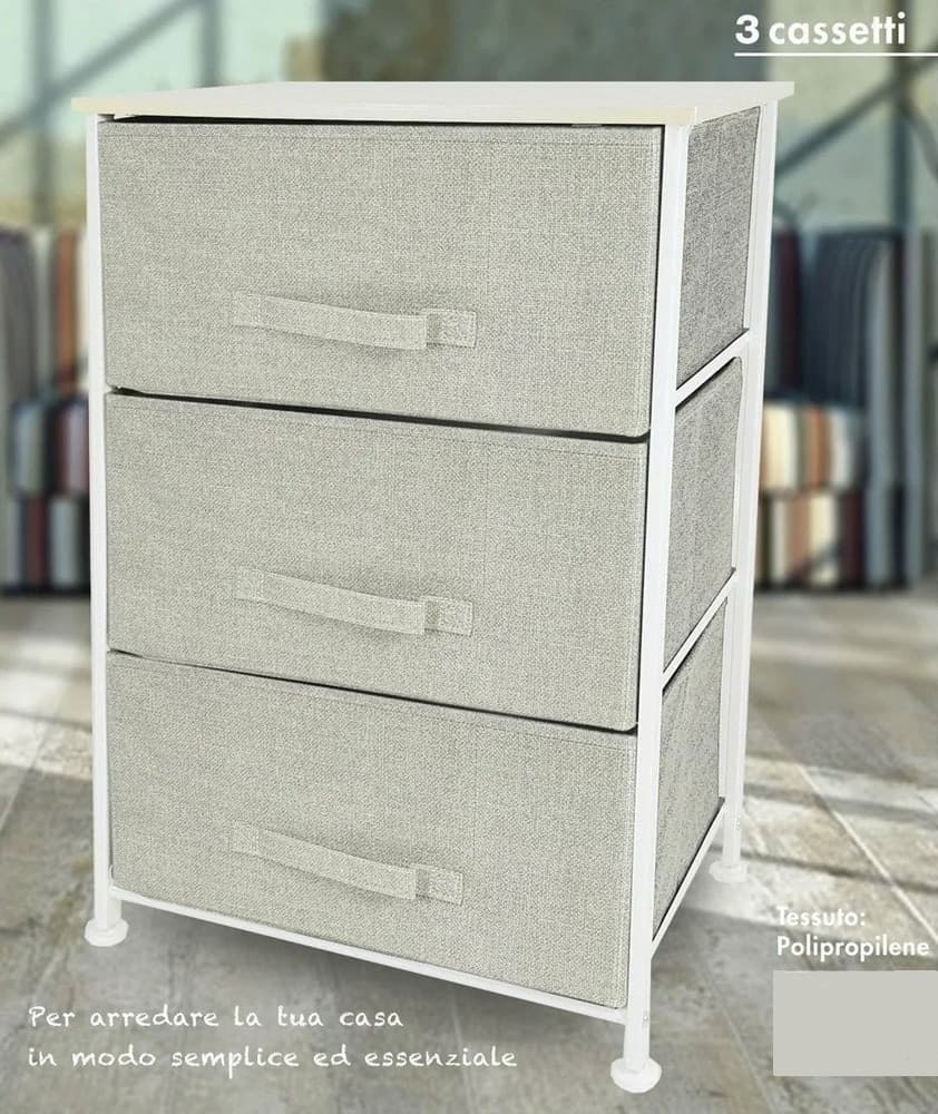 MOBILETTO MULTIUSO CON 3 CASSETTI IN TESSUTO BEIGE DESIGN SALVASPAZIO CASA H73X45X30CM - 3