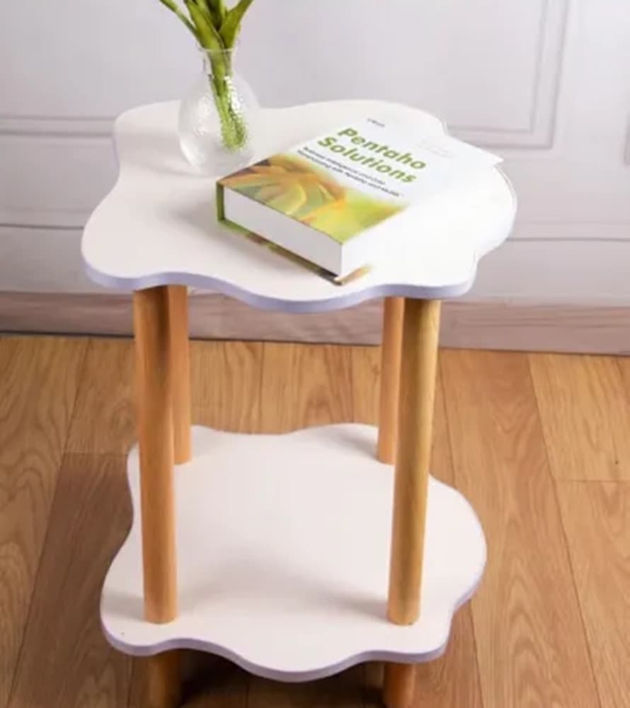 TAVOLINO CON 2 RIPIANI A FORMA DI NUVOLA GAMBE IN LEGNO ELEGANTE PORTAOGGETTI SOGGIORNO - 6