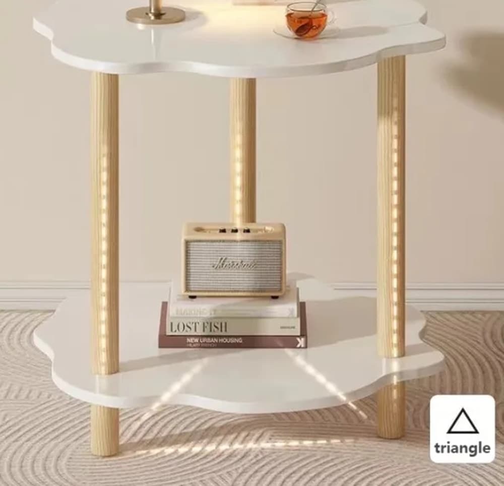 TAVOLINO CON 2 RIPIANI A FORMA DI NUVOLA GAMBE IN LEGNO ELEGANTE PORTAOGGETTI SOGGIORNO - 7