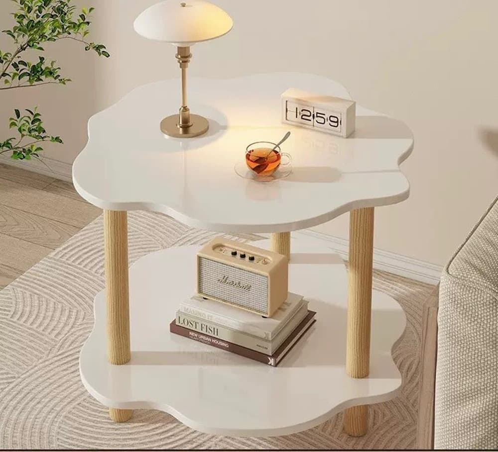 TAVOLINO CON 2 RIPIANI A FORMA DI NUVOLA GAMBE IN LEGNO ELEGANTE PORTAOGGETTI SOGGIORNO - 8
