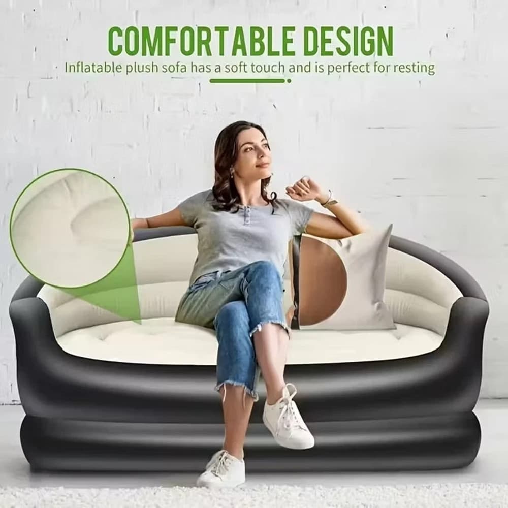 DIVANO GONFIABILE A 2 POSTI COMFORT PORTATILE CON SCHIENALE BRACCIOLI PER INTERNO ESTERNO - 9