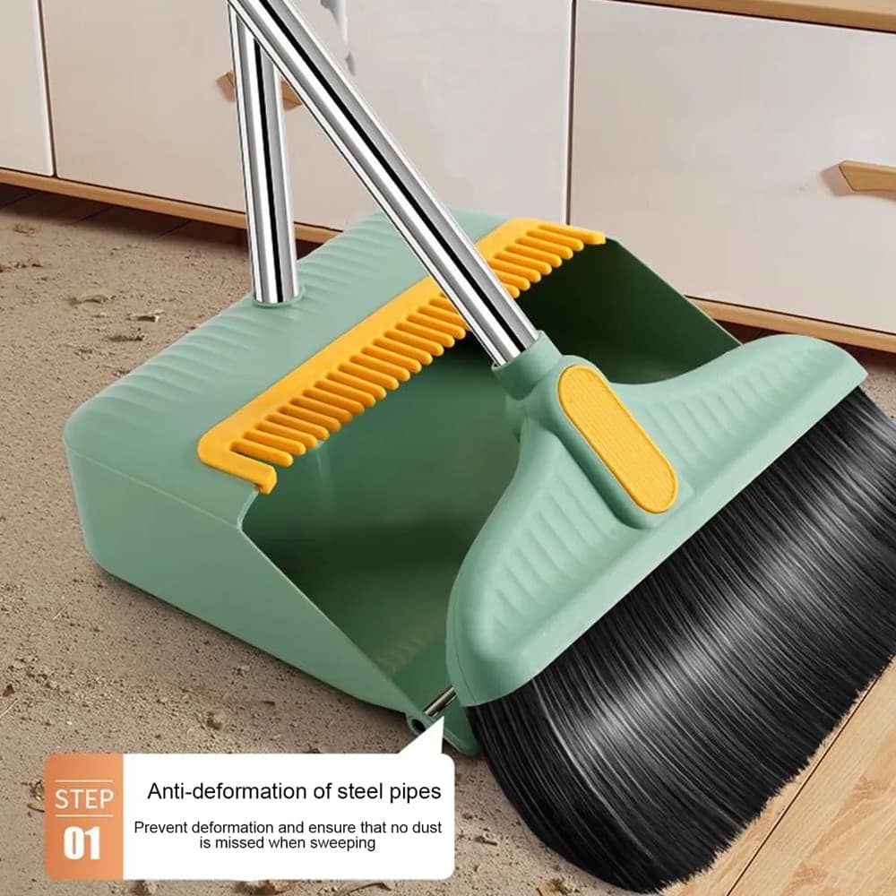 SET COMBINATO DI SCOPA + PALETTA CON DENTI 2 IN 1 CON MANICI IN ACCIAIO PER PULIZIA CASA - 6