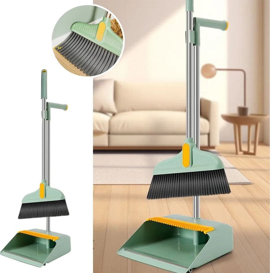 SET COMBINATO DI SCOPA + PALETTA CON DENTI 2 IN 1 CON MANICI IN ACCIAIO PER PULIZIA CASA - 9