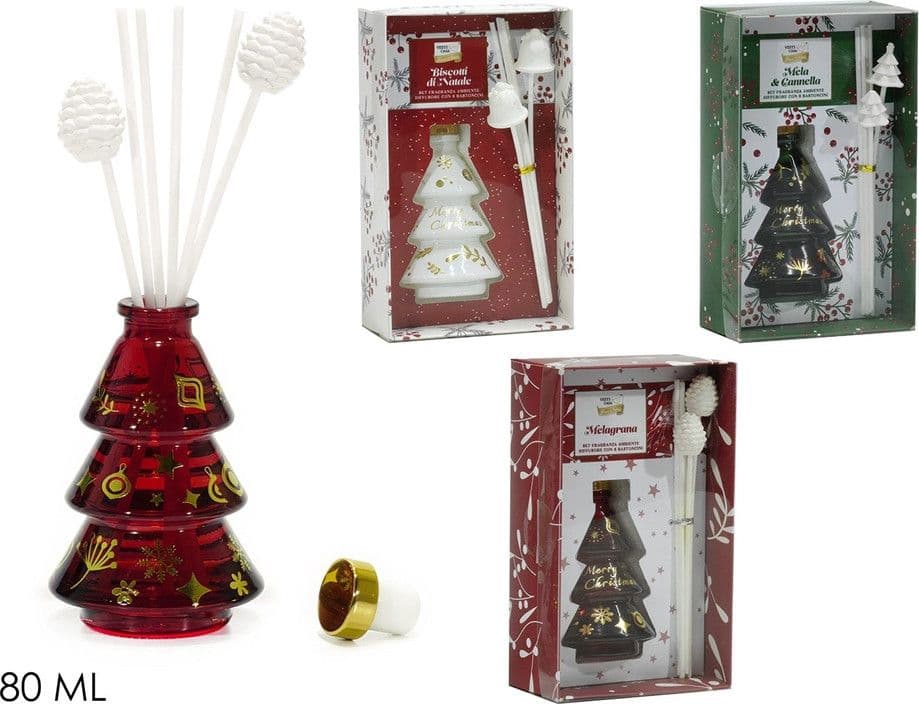 SET DIFFUSORE DI FRAGRANZA PER AMBIENTE FORMA ALBERO NATALIZIO DA 80ML CON 6 BASTONCINI - 4