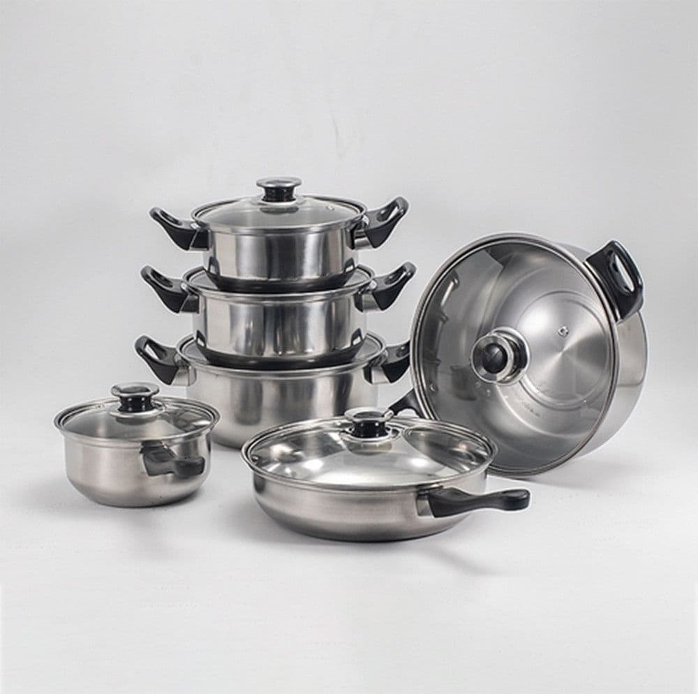 SET BATTERIA DI PENTOLE 12PZ IN ACCIAIO INOX AD INDUZIONE COPERCHI CON VALVOLA SICUREZZA - 5