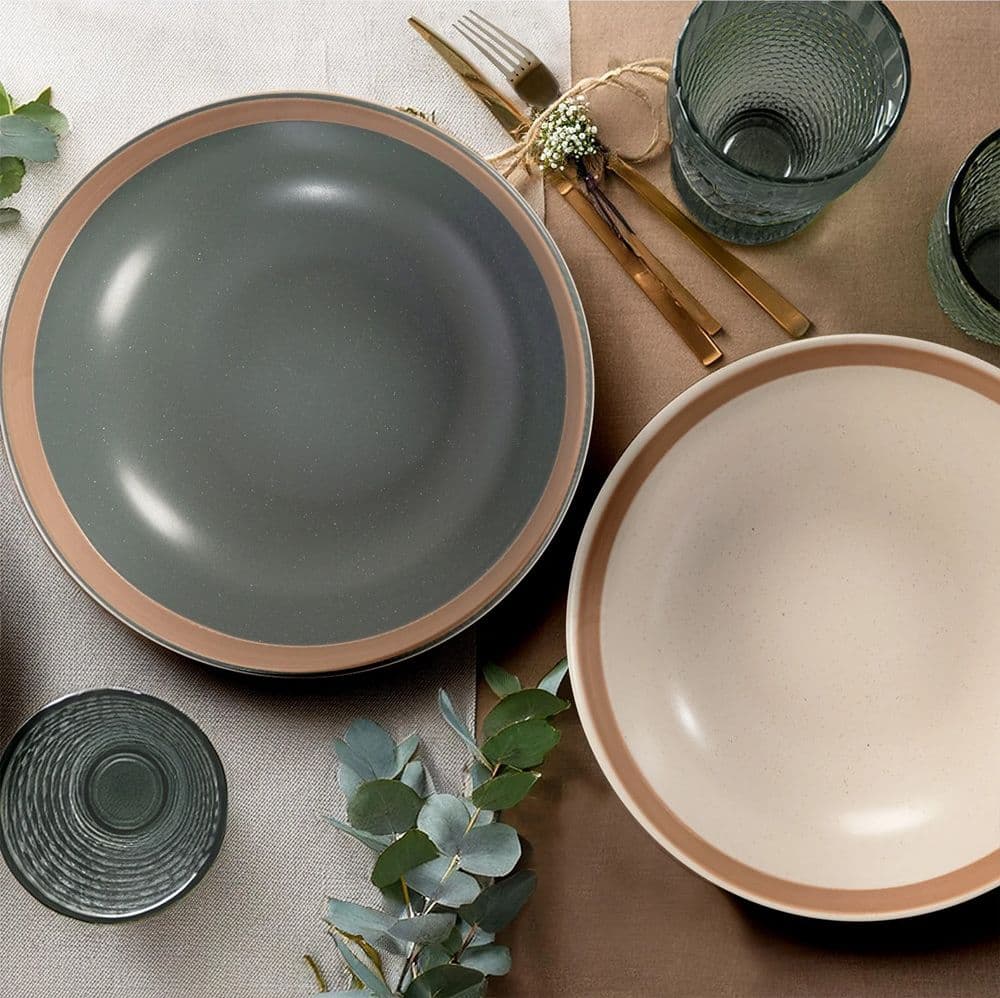 SET SERVIZIO DI PIATTI IN STONEWARE 18 PZ DA TAVOLA DESIGN CLASSICO ELEGANTE CON BORDO - 4