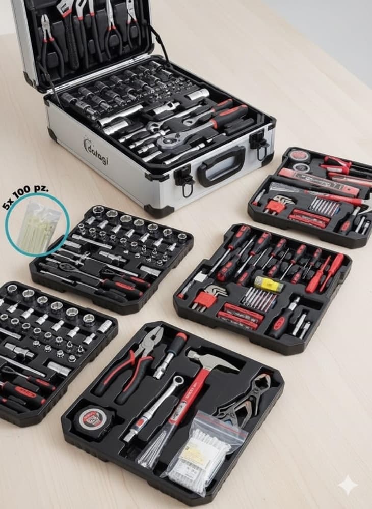 KIT ATTREZZI VALIGETTA PROFESSIONALE 799PZ TROLLEY ALLUMINIO CON RUOTE COMPLETO FAI DA TE - 7