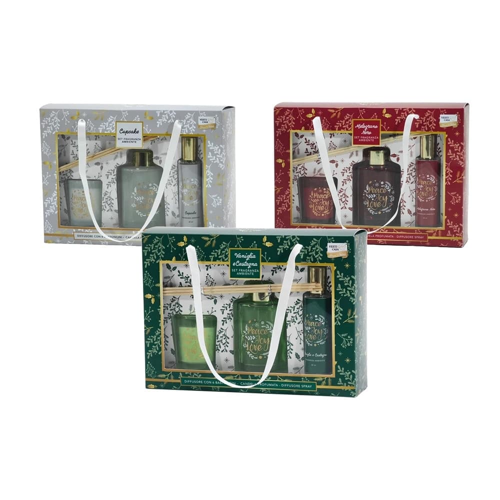 SET DIFFUSORE FRAGRANZA 100ML CON 6 BASTONCINI CANDELA PROFUMATA SPRAY AMBIENTE NATALIZIO - 3