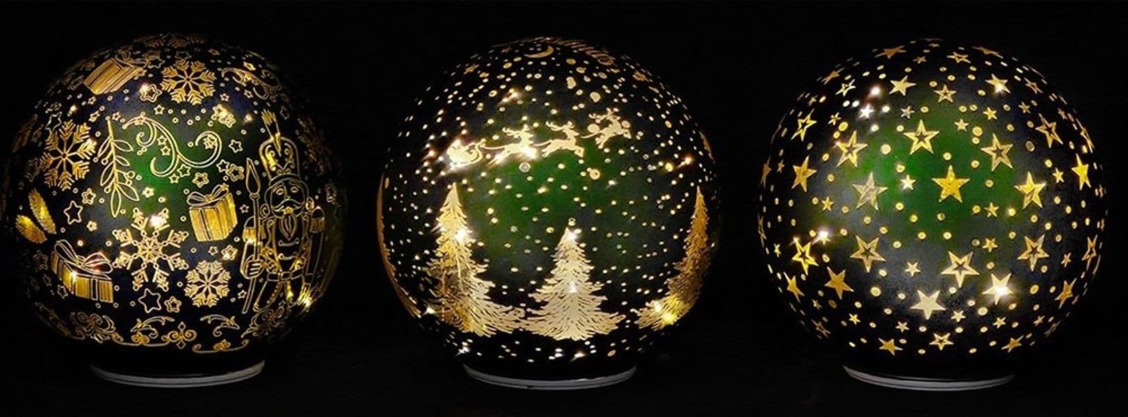 DECORAZIONE NATALIZIA LUMINOSA A LED BIANCO CALDO IN VETRO SOFFIATO VERDE H15CM ROTANTE - 3
