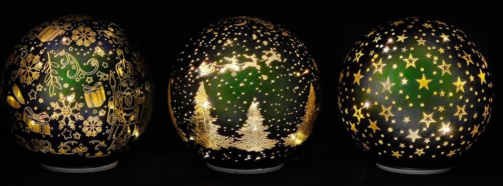 DECORAZIONE NATALIZIA LUMINOSA A LED BIANCO CALDO IN VETRO SOFFIATO VERDE H15CM ROTANTE - 3