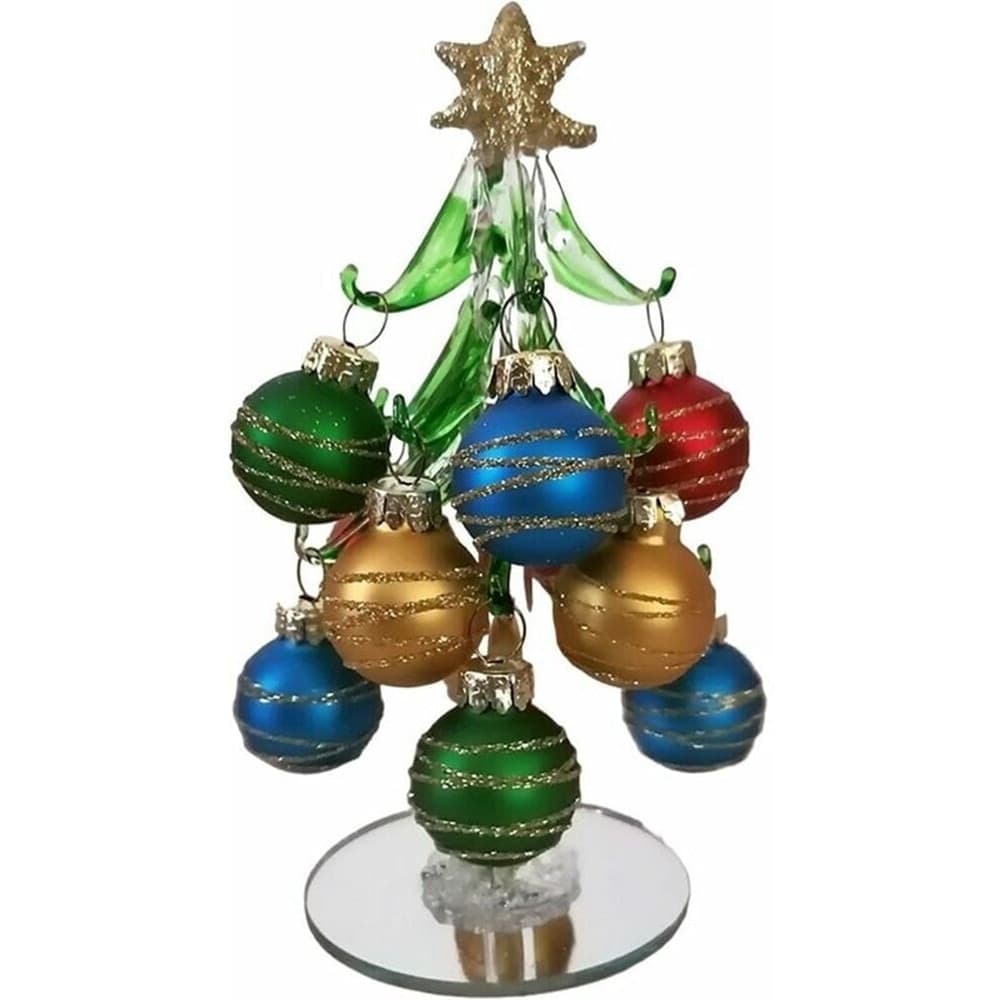DECORAZIONE NATALIZIA ALBERO DI NATALE 15CM IN VETRO CON PALLINE PER ADDOBBI CASA VETRINE - 3